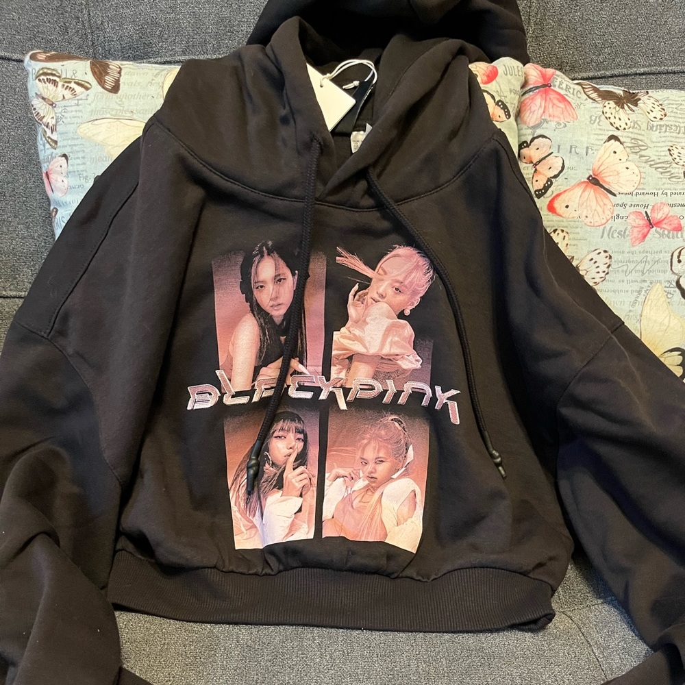 Black Pink Crop Hoodie